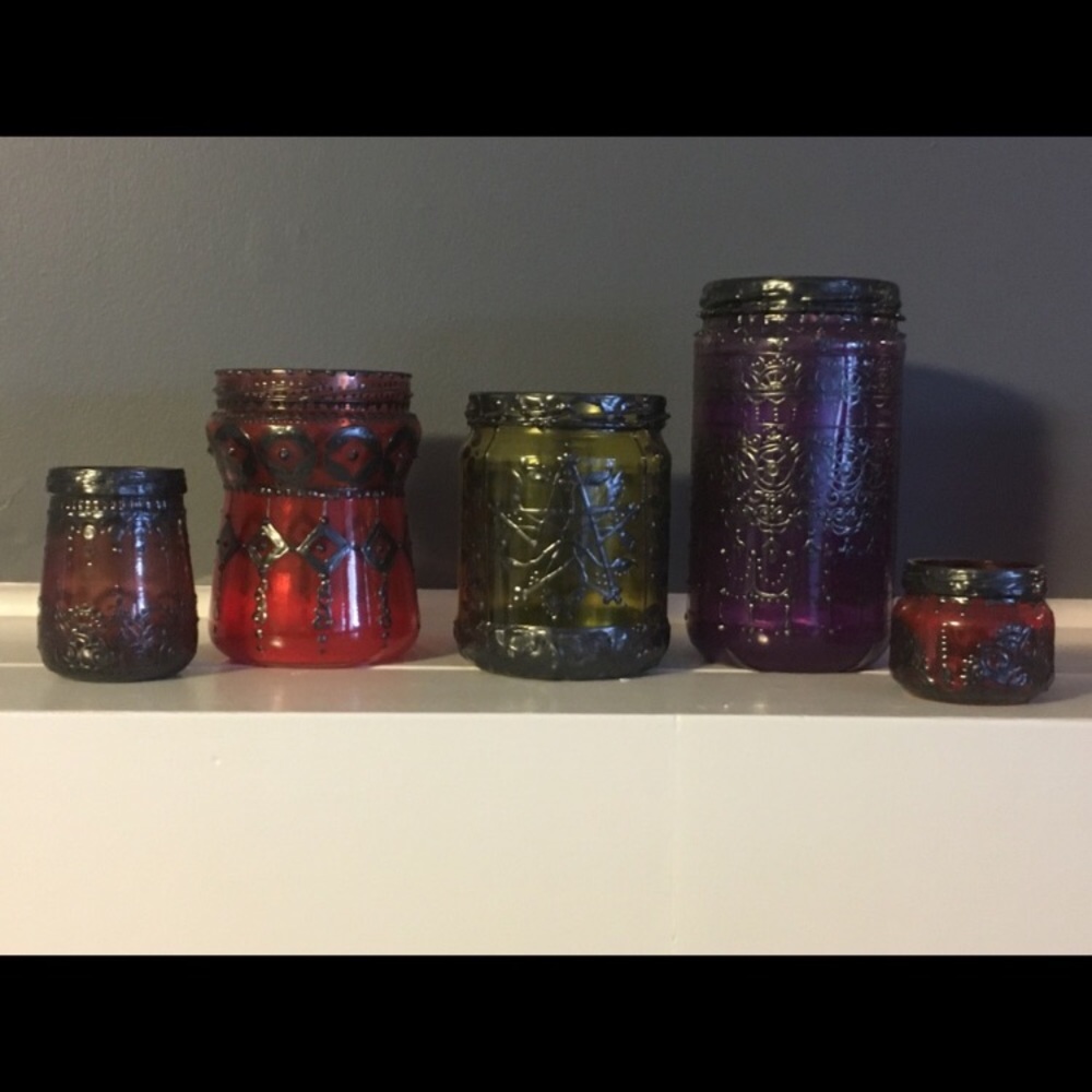 Set of 5 hand painted lanterns